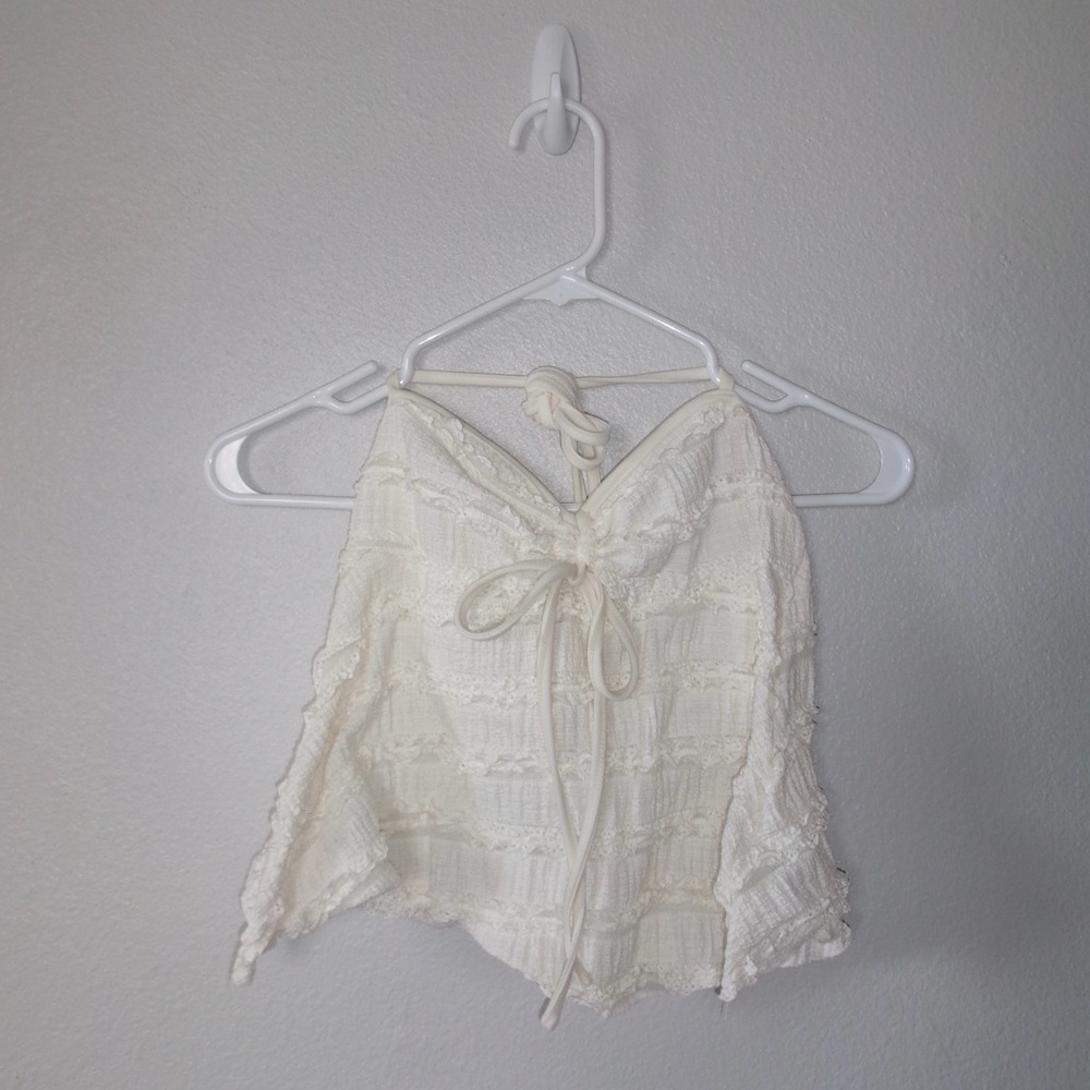 Cream Lace Tie-Front Halter Top